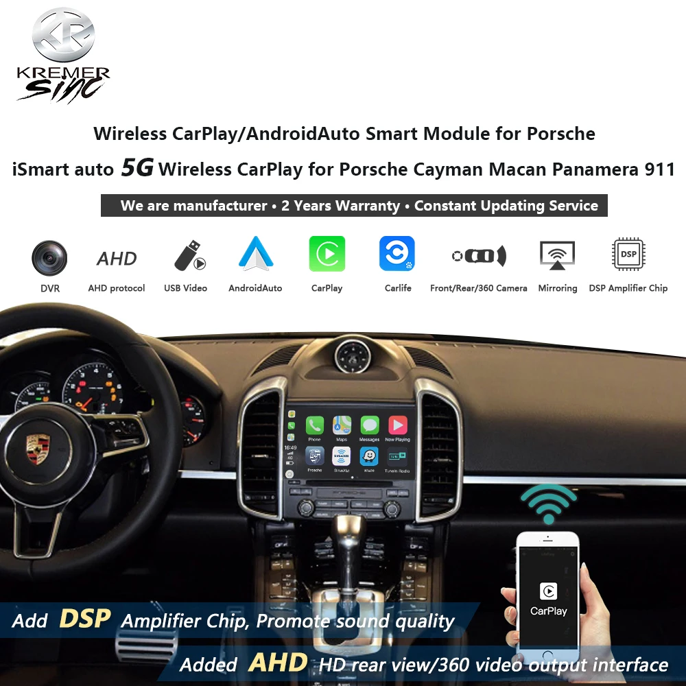Зеркальный беспроводной Apple CarPlay Android Авто модернизация для Porsche iSmart Коробка Cayman