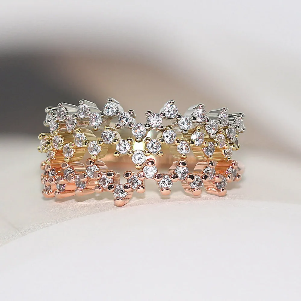 Trendy Zircon Rings For Women Girls Simple Wave Style Rose Gold Color Daily Party Gift Fashion Jewelry R898 | Украшения и