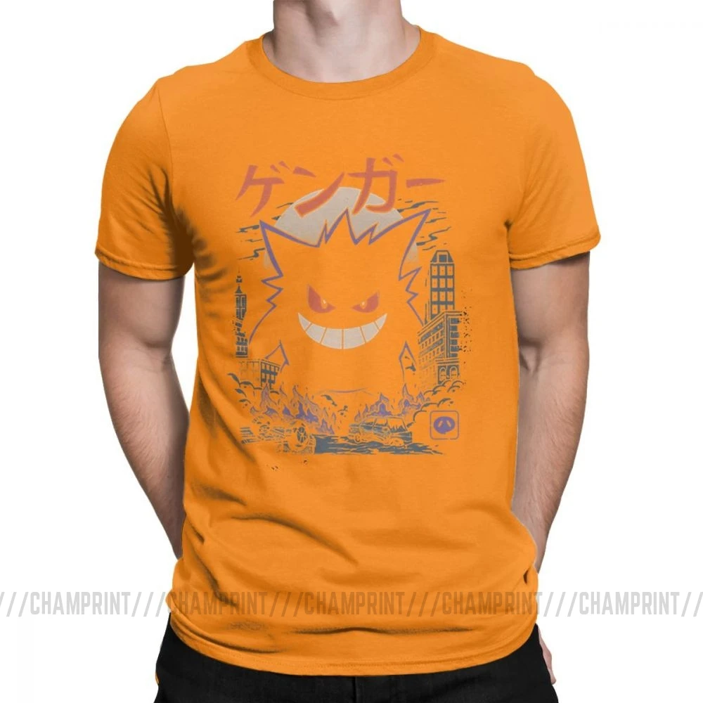 Gengar Kaiju японский стиль Одежда с покемоном комедии модные футболки для мужчин новинка чистый хлопок тройники короткий рукав Футболка уникальный - Цвет: Оранжевый