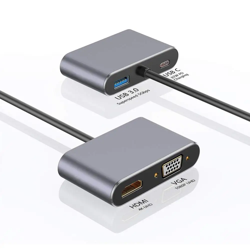 USB C концентратор тип c к HDMI VGA 4 к 30 Гц кабель адаптер USB3.0 HDMI конвертер с QC 3,0 87 Вт PD Зарядка для xiaomi huawei ноутбук
