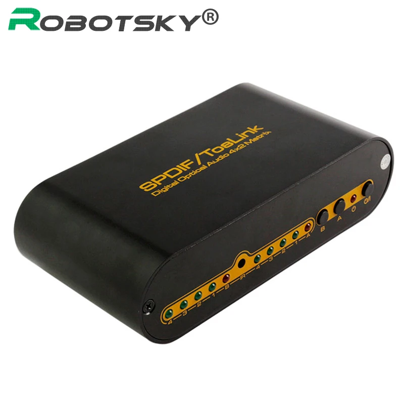 

Robotsky SPDIF TOSLINK Digital Optical Audio True Matrix 4x2 Switcher Switch Splitter 4 In 2 Out Video Converter Remote Control