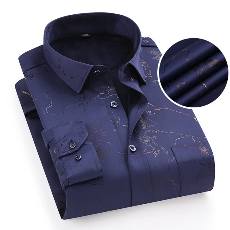 Зимняя горячая распродажа мужские фланелевые рубашки Camisa с длинным рукавом с добавлением шерсти, дышащая удобная облегающая ткань с принтом и отложным воротником - Цвет: blue