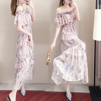 

2019 One Shoulder women dresses for summer floral Dress Exceed Sweet Popular Chiffon Long