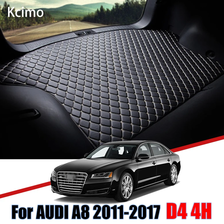 De cuero estera de maletero de coche para Audi A8 D4 4H 2011-2017 A8L S8 tronco Boot Mat del trazador de líneas de plataforma de carga alfombra cola de carga de 2014 a 2015