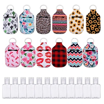 

12 Styles Hand Sanitizer Keychain Holder Empty Travel Bottle Refillable Container Reusable Bottles with Keychain Carrier