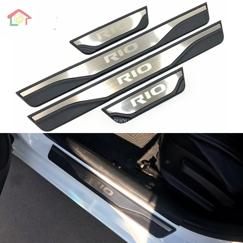 4PCS High-quality Stainless Steel Welcome Pedal Car Scuff Plate Trim Threshold Door Sill For Kia Rio 3 4 2015 2016 - 2018 | Автомобили и