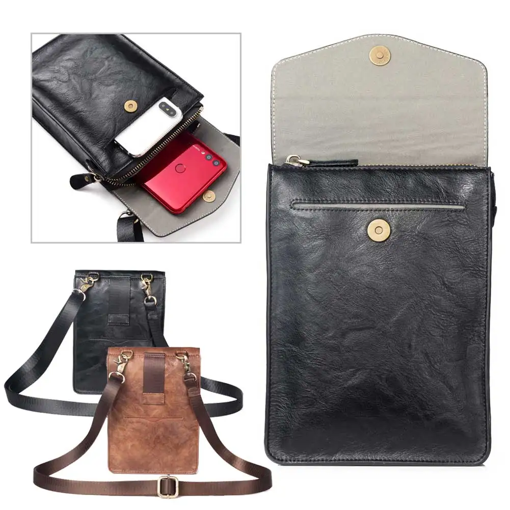 

Leather Phone Pouch Case 7.2" 7.1" Waist Belt Clip Phone Bag Fanny Pack Magnetic Shoulder Bag For iPhone Xiaomi Huawei Samsung