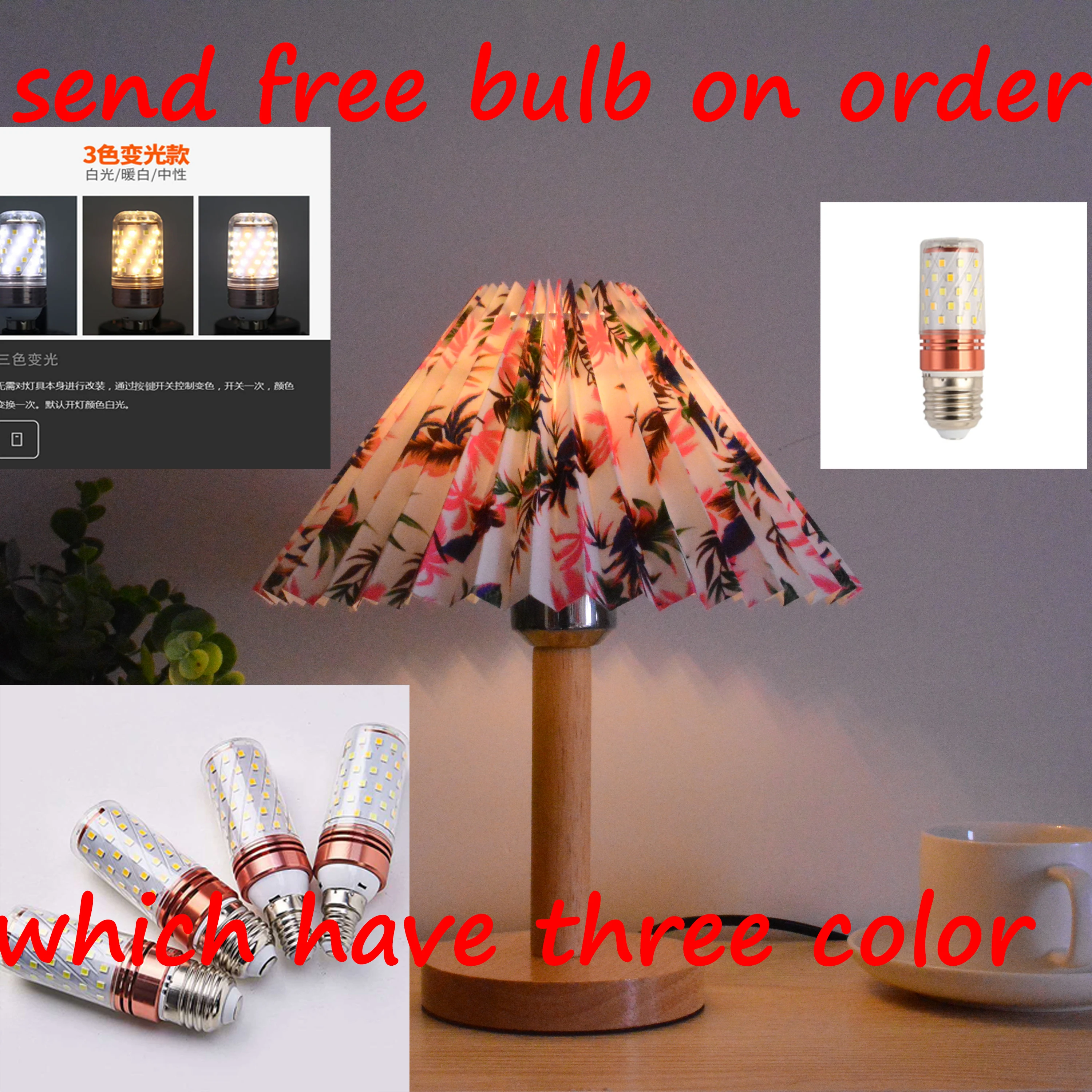

Abajur free 12Wbulb three color Classic solid wood round base Decor Mini bedroom table lamp for college students' dormitory
