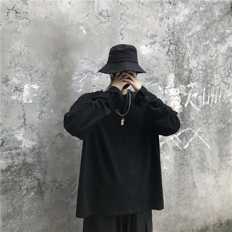 Fall New Arrival All-match Solid long sleeve t shirt men Loose Oversized plain t shirt Tracksuit Plain Swish camiseta masculina