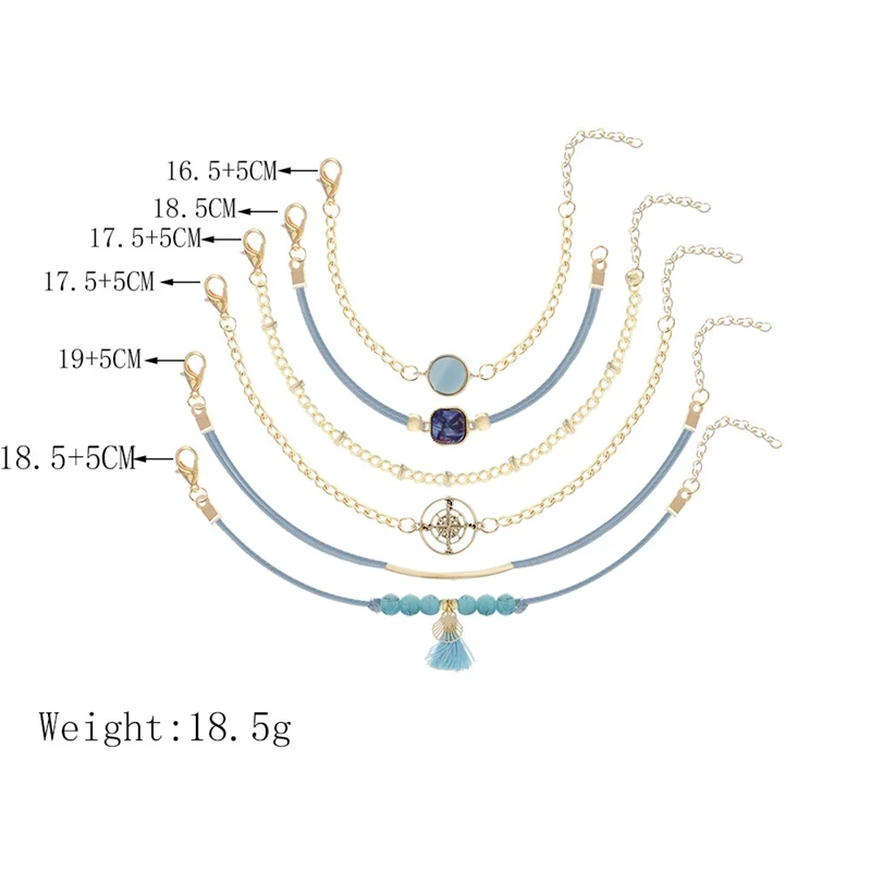 6 шт./компл. морской синий бисером браслеты с кисточкой для Женский компас морской оболочки сплав аксессуары браслеты для женщин