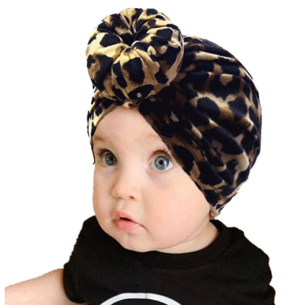 Fashion Kids Infant Printted Leopard Caps Soft Cotton Baby Girls Hats Toddler Turban Bonnet Newborn Headwear Accessories Gifts | Мать и