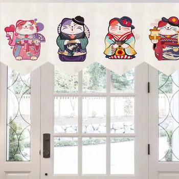 

Japanese Lucky Cat Hanging Picture Triangle Flag Curtain Partition Curtain Kitchen Window Curtain Short Curtain Magic Velcro