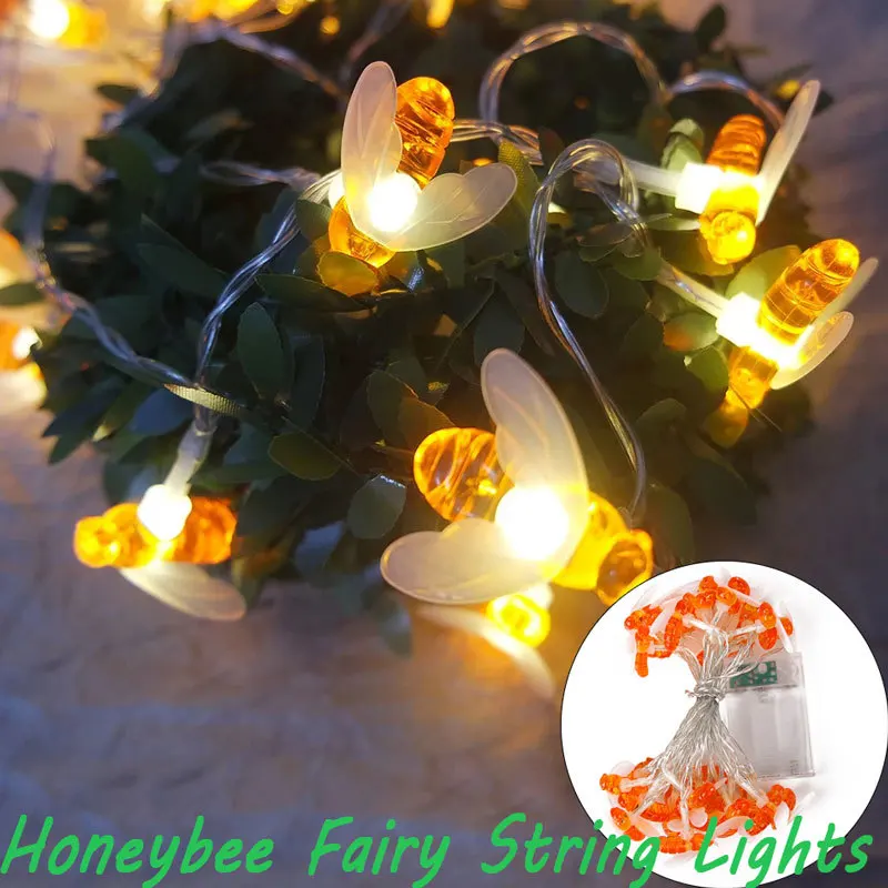 

10/20LED Bee Shaped Xmas LED String Lights Battery Operated Christmas Garlands Fairy Lights For Holiday Party Garden Decoration
