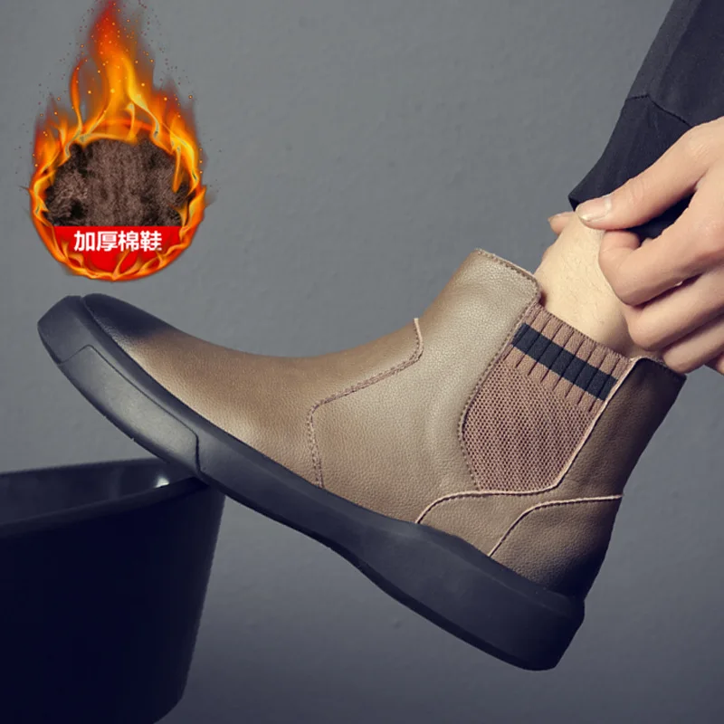 

Men Martin Boots Winter New Style British Style Warm plus Velvet zhong gao bang Genuine Leather Casual Foot Covering Men Cotton