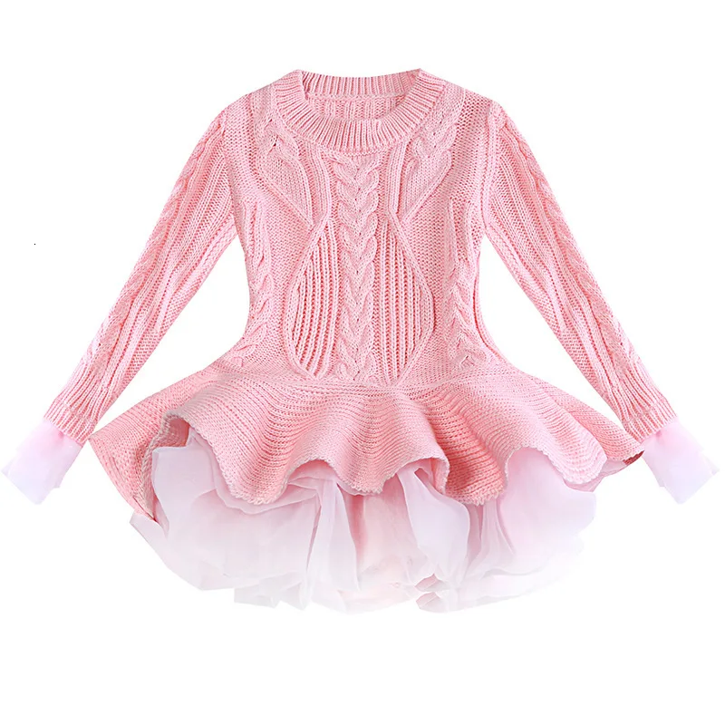 Children's Wear Sweater Autumn and Winter Models Girls Organza Sweater Dress Long Sleeves Puff Princess Dress