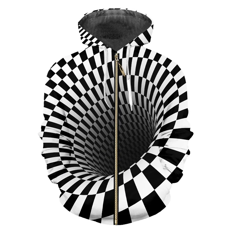 Black White Grid CJLM толстовки на молнии мужская червоточина печать черно-белая клетка 3D Толстовка с капюшоном Harajuku Хип-хоп длинный рукав с капюшоном кардиган 6xl - Цвет: Black White Grid