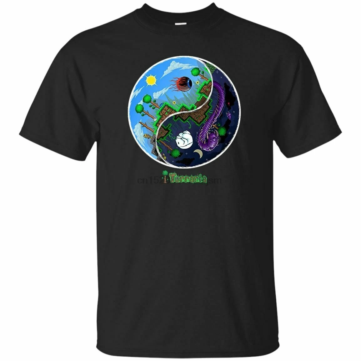 

Black Shirt Mens Terraria T-Shirt Night And Day Size S 3XL