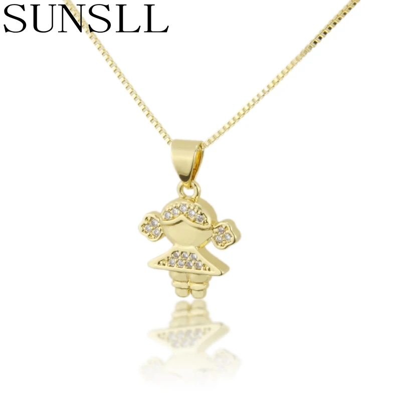 SUNSLL новое Золотое медное ожерелье с белым кубическим цирконием кулоном для