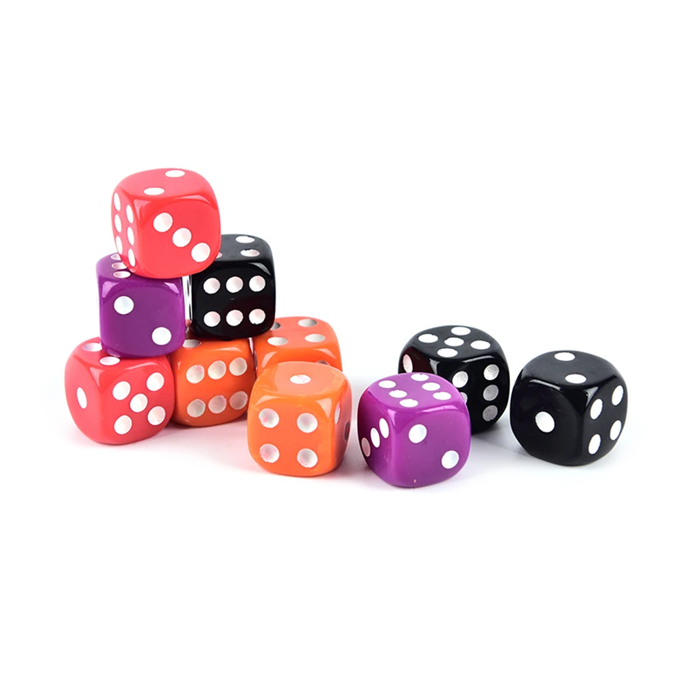 16MM Dices Rounded Corners Four-Color Transparent Dice BoardGame Drinking Digital Dice Gumbling Game 6 PCS