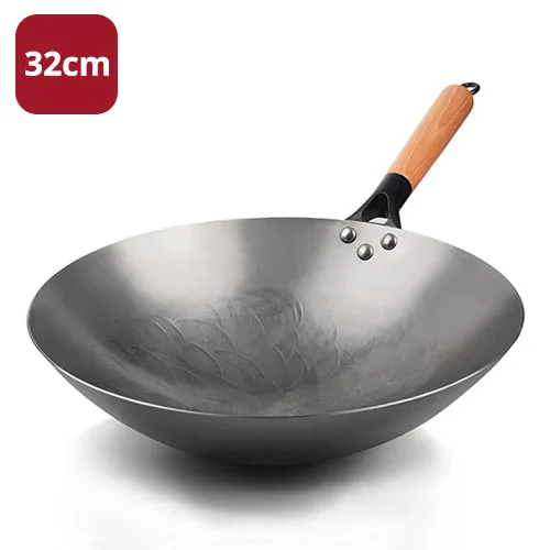 32cm Ручная работа, китайский чугунный вок, Бездымная посуда без покрытия, железный горшок, сковорода с антипригарным покрытием, кухонный горшок, сковорода, вок - Цвет: 32cm