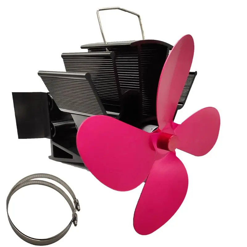 4 лопасти тепловое питание камин плита подвесной вентилятор для камина алюминиевый бесшумный экологически чистый для деревянных печей-вентилятор печи для - Цвет: Красный