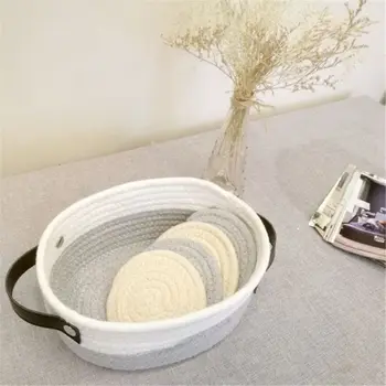 

Nordic Mosaic Sundries Baskets Handmade Green Cotton Storage Baskets Desktop Debris Storage Boxes Household Storage Collection