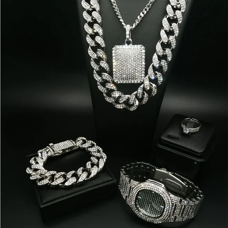 Luxury Men Gold Color Watch \u0026 Necklace 