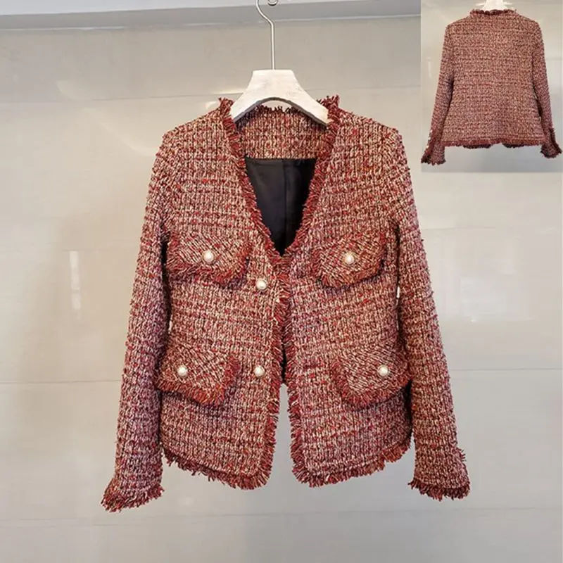 

Red Socialite Small Xiangfeng Coat Female 2020 Thick Tweed Little Man Short Coat Temperament Top Female
