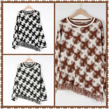 

Spain autumn and winter thick and soft women's plus size jacquard irregular tassel rabbit hair fashion knitted blouse
