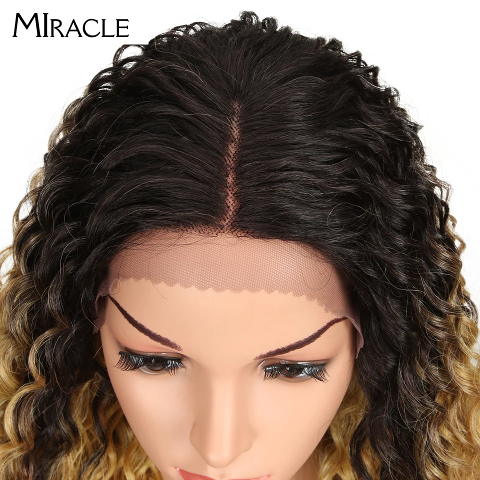 Чудо синтетический парик из волос Кудрявые высокотемпературные волокна волос 26 дюймов натуральный блонд Синтетические Кружева передние парики для черных женщин