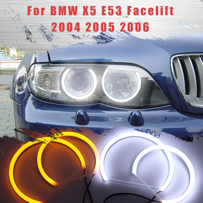 

LED SMD Cotton Light Switchback Angel Eye Halo Ring DRL Kit for BMW X5 E53 Facelift 2004 2005 2006