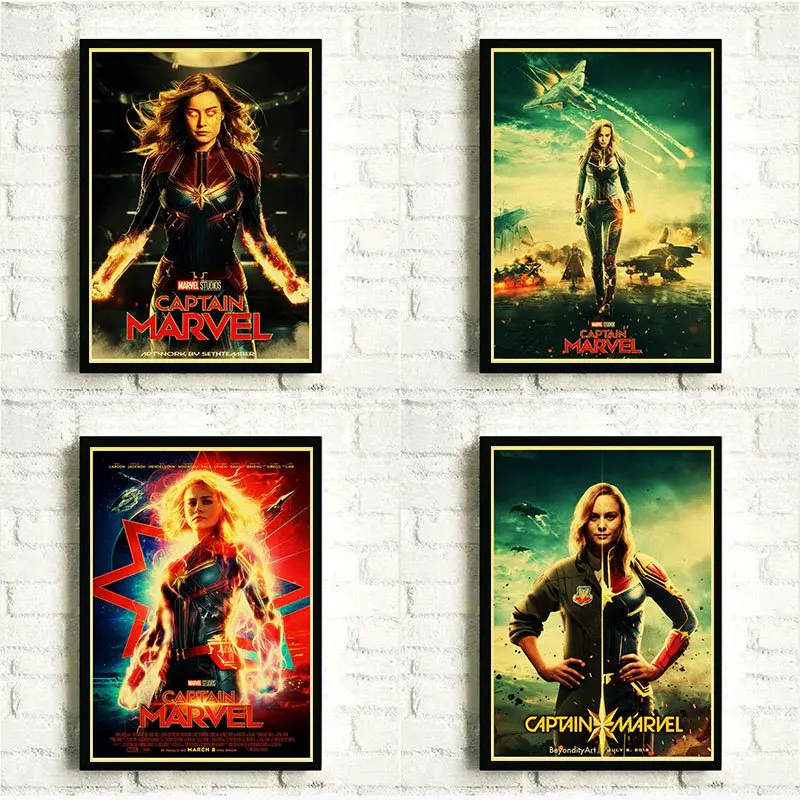 

Marvel Movie Poster Captain Marvel Retro Kraft Paper Poster Good Quality Printed Wall Art Decorative Painting for Home Room