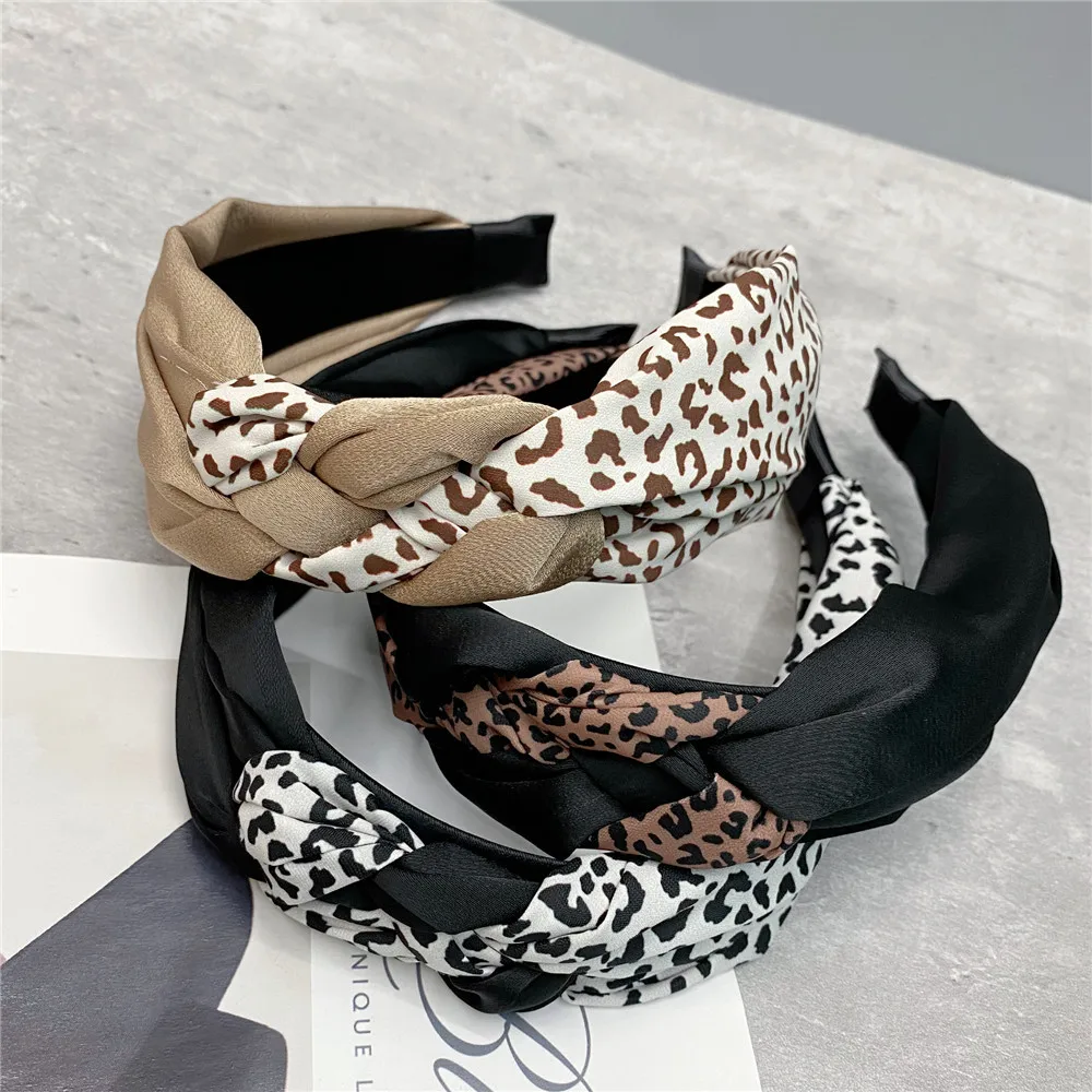 New Lady Elegant Leopard Print Wide Hairbands Cross Knot Hair Hoop Headband Hair Ornament Women Girls Fashion Hair Accessories winter women scarf soft plush ball decor faux fur thick cozy neck warmer cross windproof thermal washable decor lady neck wrap