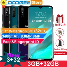 Doogee Y8 アンドロイド 9.0 の携帯電話 4 4G LTE 3 ギガバイト 32 ギガバイト 6.1 "FHD 19:9 画面 3400mAh MTK6739 フェイスアンロック指紋 ID スマートフォ(China)