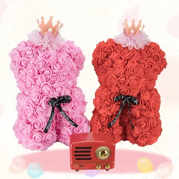 

Valentine's Day Gift 25cm Red Rose Teddy Bear Rose Flower Artificial Decoration Christmas Gifts Women Valentines Gift 2020