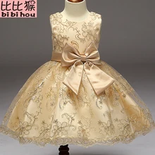 Платье для девочек с вышивкой в виде золотой проволоки высококачественные детские платья для маленьких девочек, торжественное праздничное платье-пачка принцессы большой бант, Vestidos
