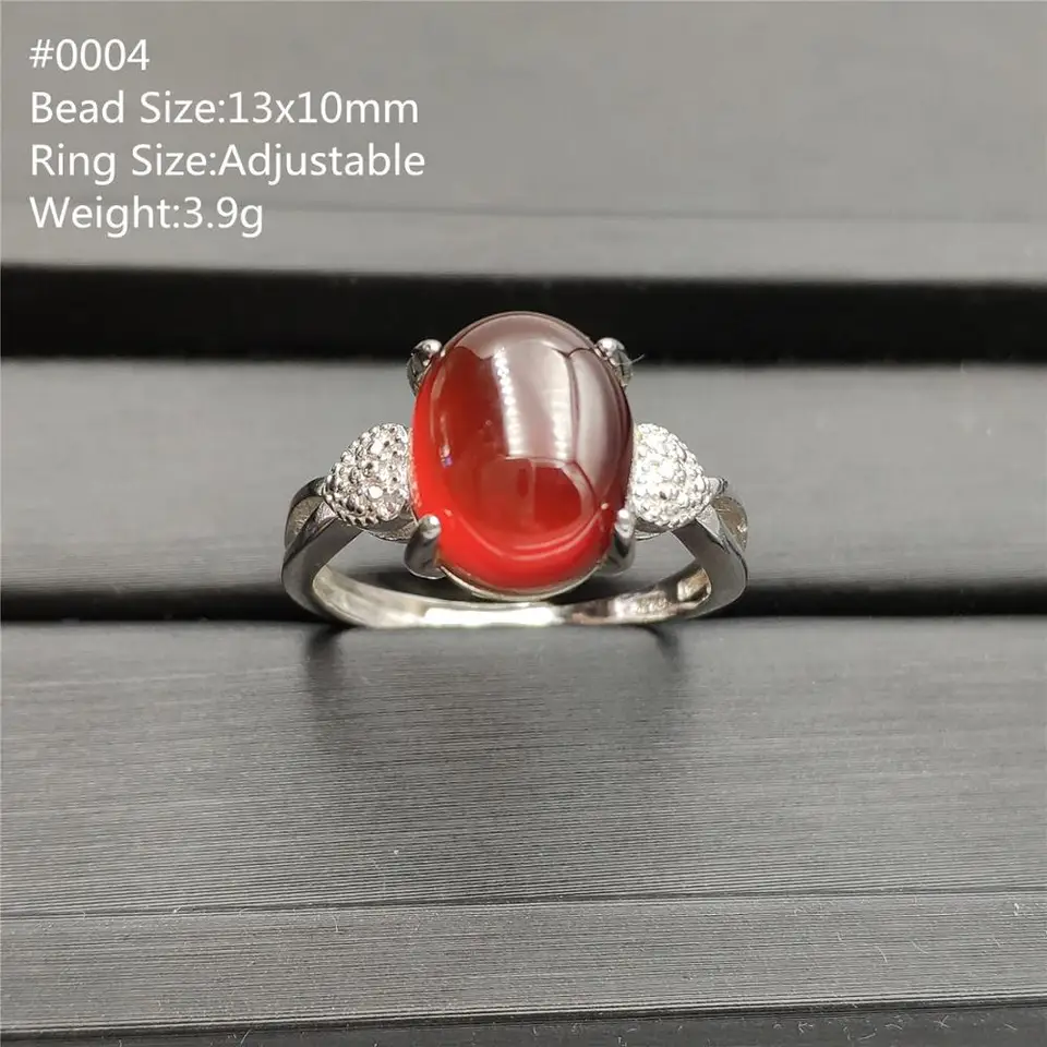 silver ring Garnet stone adjustable