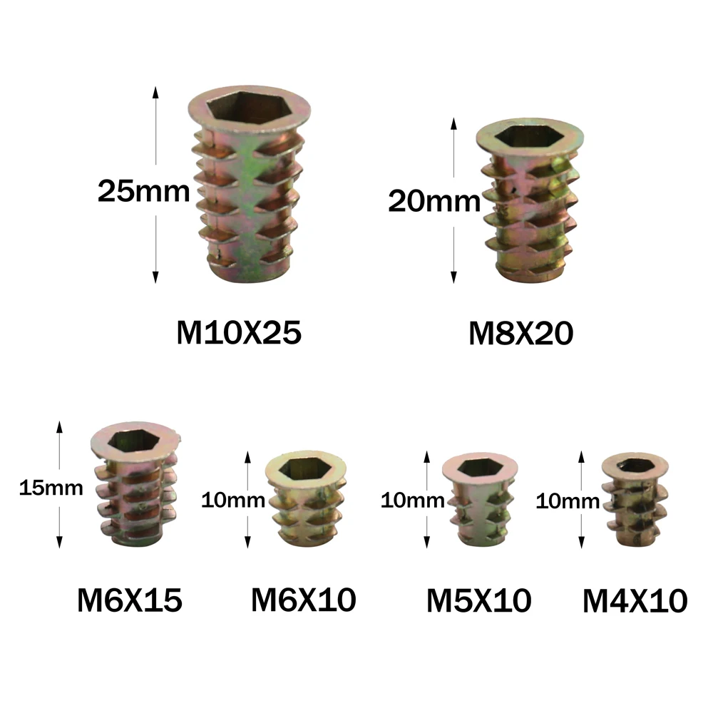

Hot 100PCS Inner & Outdoor Nuts Alloy Furniture Socket Tip Cap Screw Sockets Thread Insert Tool Kit Wooden Furniture