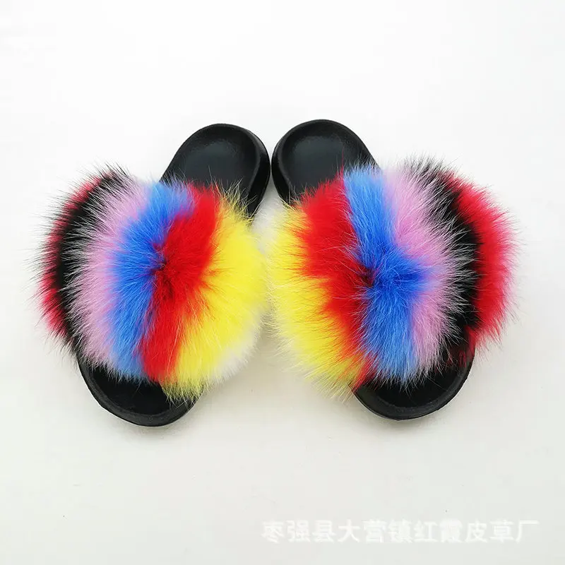 Multicolor Идеальные модные сандалии; шлепанцы на лисьем меху; женские меховые шлепанцы по индивидуальному заказу; коллекция года; Лидер продаж - Цвет: Multicolor