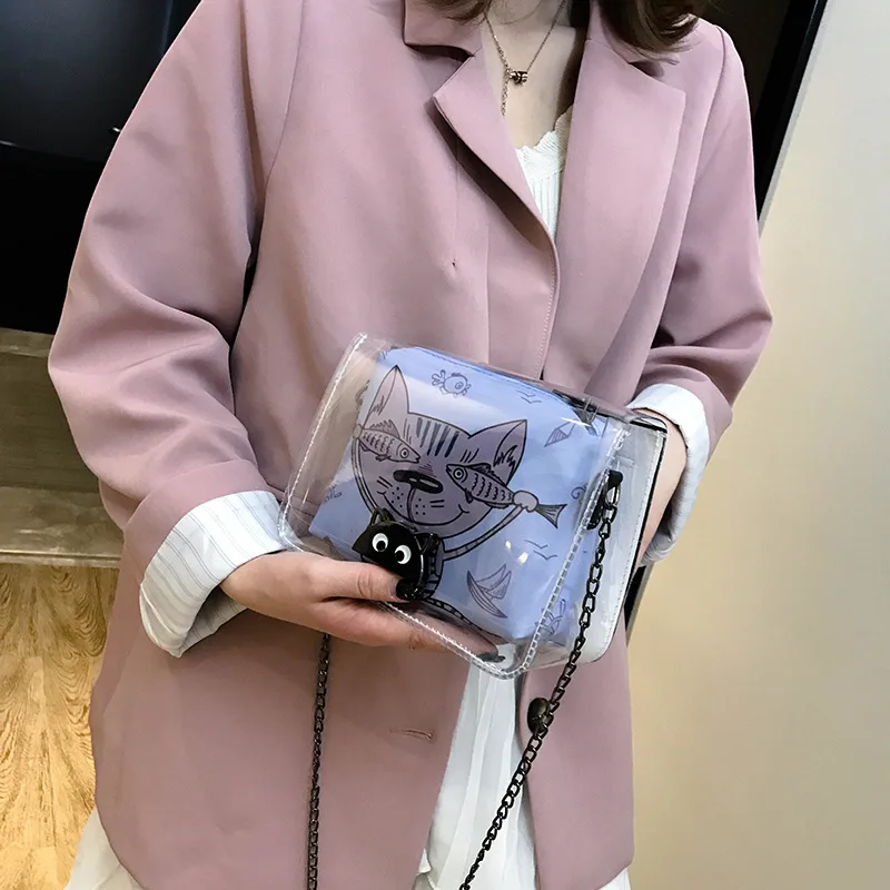 

Spring New Style Trend WOMEN'S Bag Versitile Fashion Shoulder Bag Colorful Transparent Shoulder Bag Korean-style Chain Square Sl