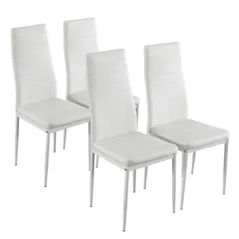 

4pcs Modern Simple Dining Chairs Elegant Assembled Stripping Texture High Backrest Dining Chairs White