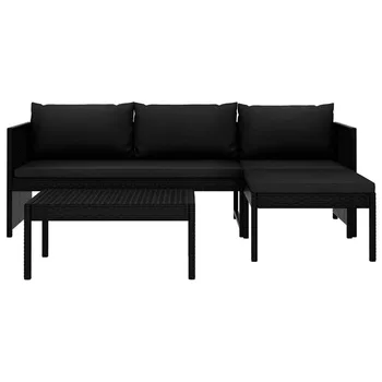 

Modern Nordic Outdoor Garden Lounge Set With 3-seater sofa Coffee table And Stool Apartment Home Furniture Rattan Black 3 Piece