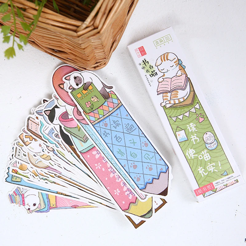30 pcs/pack Cute Funny Cat Bookmark Paper Cartoon Animals Bookmarks Promotional Gift Stationery Film Book Marks Supplies