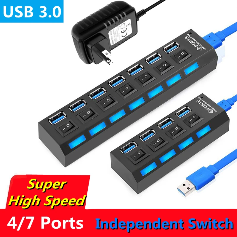USB-разветвитель 4/7 портов 5 Гбит/с с адаптером питания | Компьютеры и офис