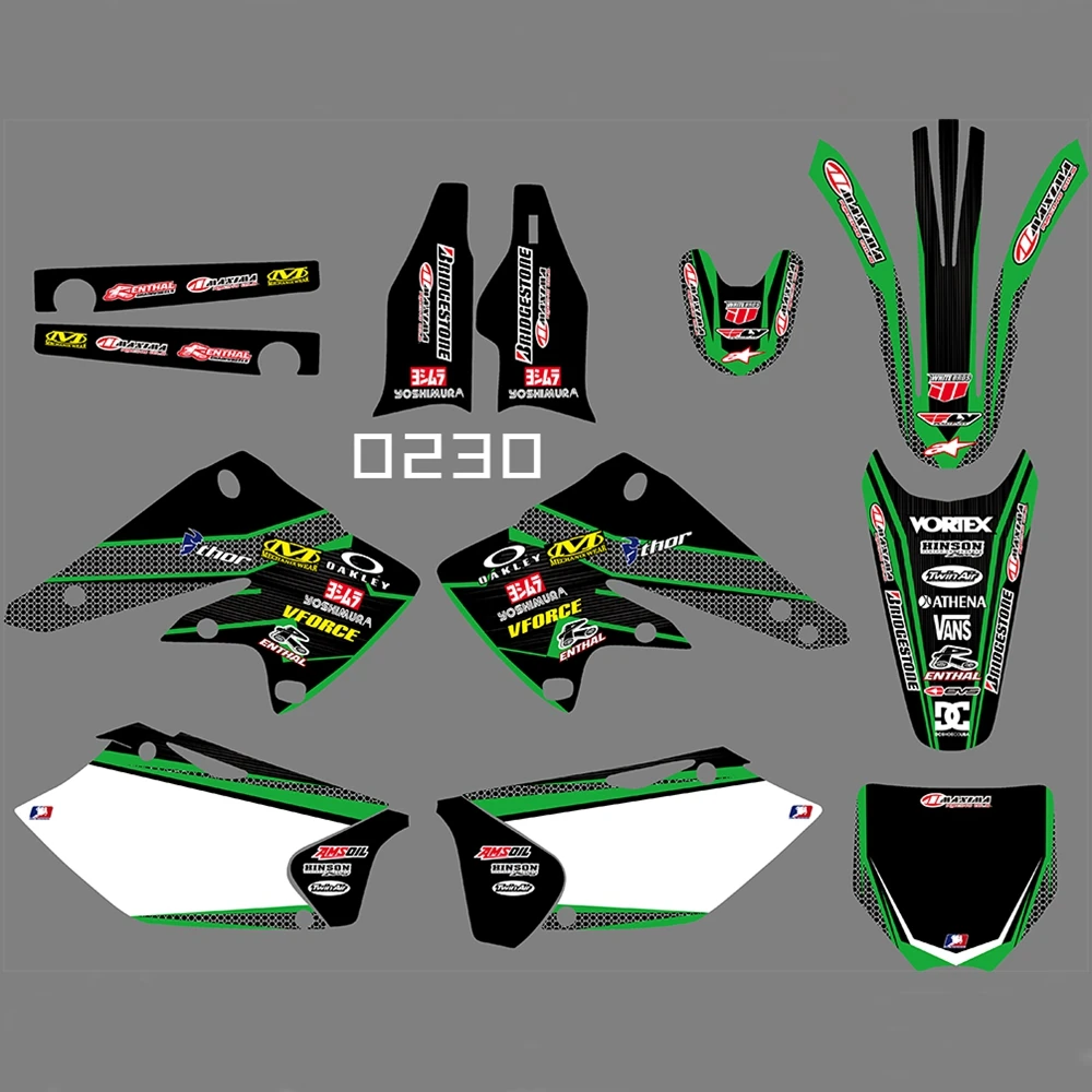 Для KAWASAKI KXF250 2004 2005 Графика наклейки на заказ Номер Наименование лента 3M Полный мотоцикл Фоновые наклейки аксессуары