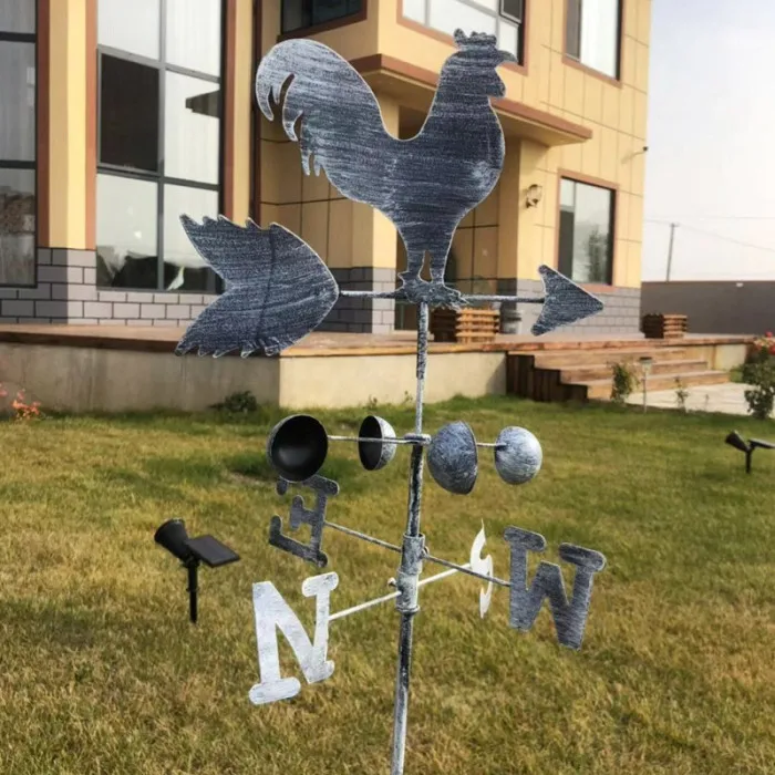 Traditional Rooster Weathervanes Iron Cock Wind Vane Wind Speed Direction Indicator Garden Yard JS23