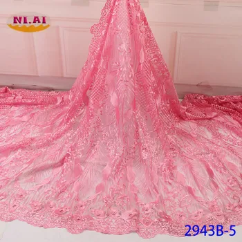 

NIAI Latest African Beaded Lace Fabric Embroidered 2019 High Quality French Lace Fabric Nigerian Tulle Lace Fabrics XY2943B-5