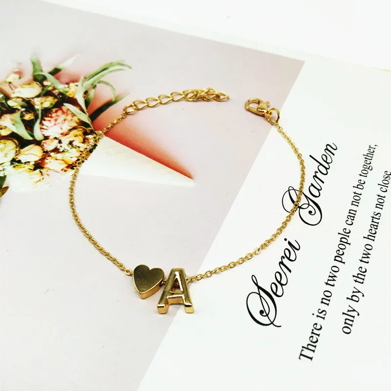 

Letters Bracelet Heart-shaped Cursive Initials Initial Bracelet Charm Bracelet Bridesmaid Gift Two Charms For Women Jewelry
