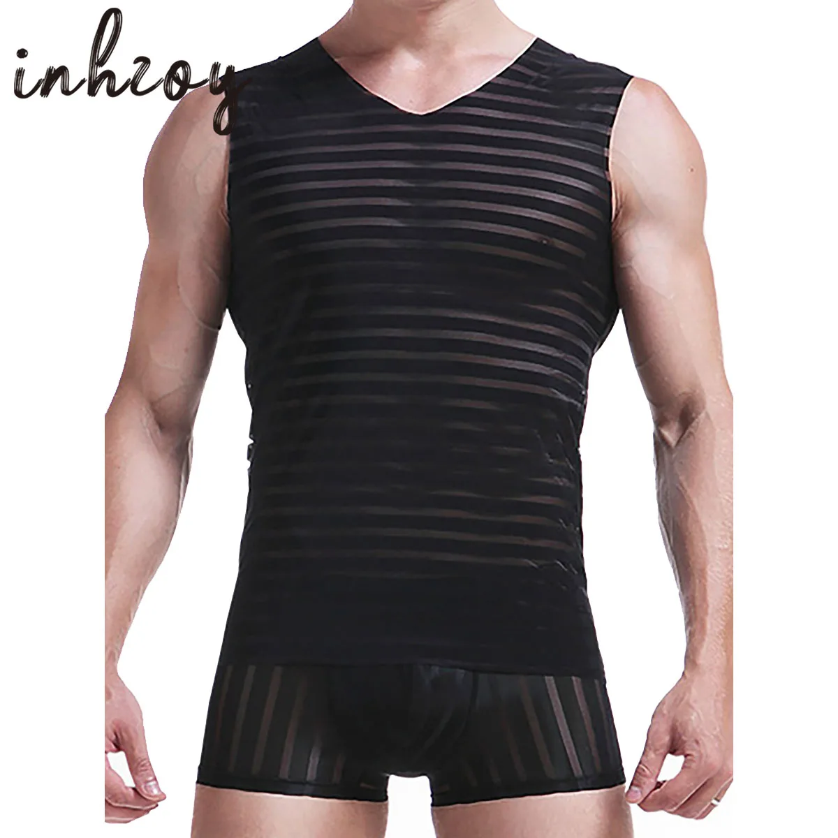 Mens Sexy See-through Mesh Vest Tops Sheer Sleeveless Lingerie Undershirt Nightwear Underwear mens sexy mesh see through shirts short sleeve nightclub sheer tops tank vest costume fish net t shirt nightwear sleepwear