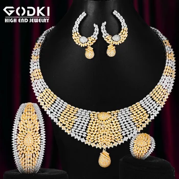 

GODKI Luxury cubic zirconia necklace bracelet earrings and ring 4pcs dubai full jewelry set for women,bridal dress dinner